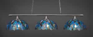 Oxford 3 Light Billiard Light Shown In Brushed Nickel Finish With 16" Blue Mosaic Tiffany Glass