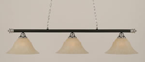 Oxford 3 Light Billiard Light Shown In Chrome And Matte Black Finish With 14" Amber Marble Glass