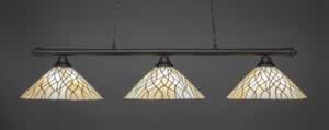 Oxford 3 Light Bar Shown In Matte Black Finish With 16" Sandhill Tiffany Glass