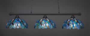 Oxford 3 Light Billiard Light Shown In Matte Black Finish With 16" Blue Mosaic Tiffany Glass