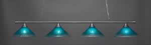 Oxford 4 Light Billiard Light Shown In Brushed Nickel Finish With 16" Teal Crystal Glass