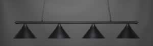 Oxford 4 Light Bar Shown In Matte Black Finish With 14" Matte Black Cone Metal Shades