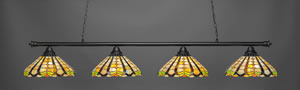 Oxford 4 Light Bar Shown In Matte Black Finish With 15" Paradise Tiffany Glass