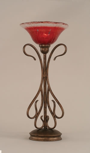 Swan Table Lamp Shown In Bronze Finish With 10" Raspberry Crystal Glass