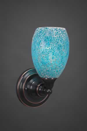 Wall Sconce Shown In Black Copper Finish With 5" Turquoise Fusion Glass