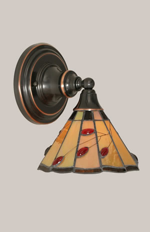 Wall Sconce Shown In Black Copper Finish With 7" Autumn Leaves Tiffany Glass