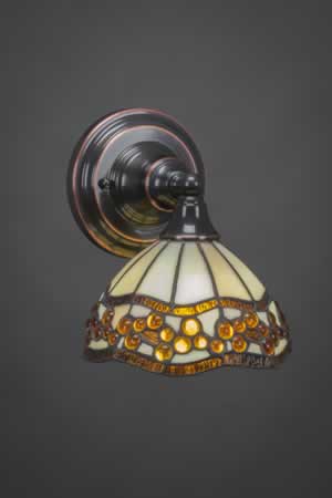 Wall Sconce Shown In Black Copper Finish With 7" Roman Jewel Tiffany Glass