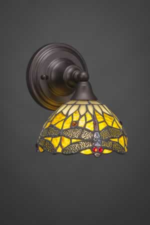 Wall Sconce Shown In Bronze Finish With 7" Amber Dragonfly Tiffany Glass
