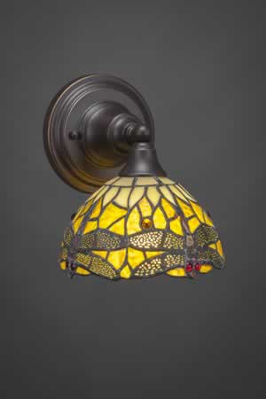 Wall Sconce Shown In Dark Granite Finish With 7" Amber Dragonfly Tiffany Glass