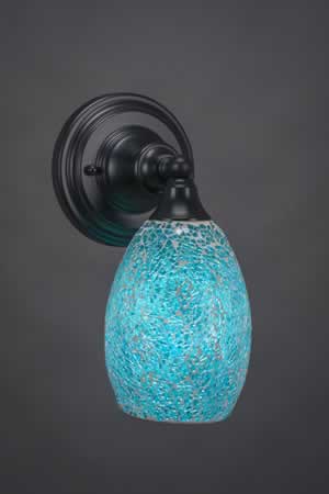 Wall Sconce Shown In Matte Black Finish With 5" Turquoise Fusion Glass