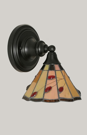 Wall Sconce Shown In Matte Black Finish With 7" Autumn Leaves Tiffany Glass