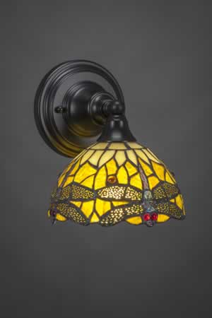 Wall Sconce Shown In Matte Black Finish With 7" Amber Dragonfly Tiffany Glass