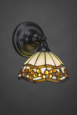 Wall Sconce Shown In Matte Black Finish With 7" Roman Jewel Tiffany Glass