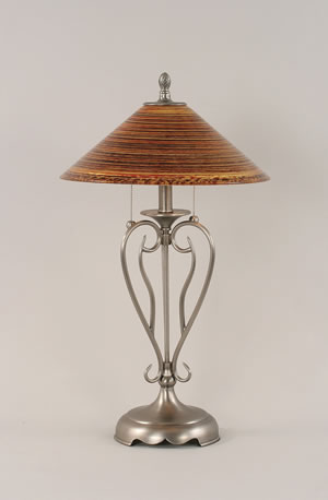 Olde Iron Table Lamp Shown In Brushed Nickel With 16" Firré Saturn Glass
