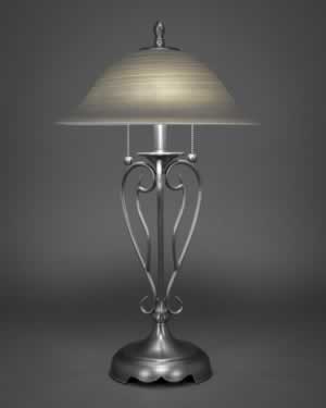 Olde Iron Table Lamp Shown In Brushed Nickel Finish With 16" Gray Linen Glass
