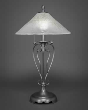 Olde Iron Table Lamp Shown In Brushed Nickel Finish With 16" Gold Ice Glass