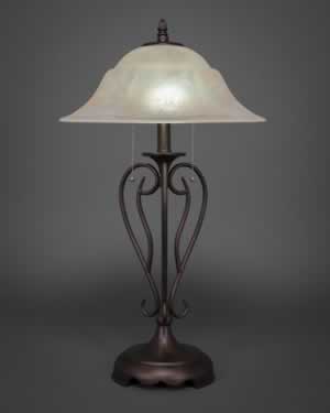 Olde Iron Table Lamp Shown In Bronze Finish With 16" Amber Marble Glass