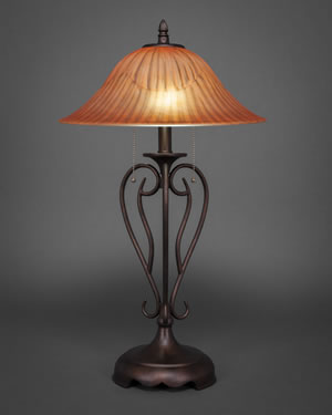 Olde Iron Table Lamp Shown In Bronze Finish With 16" Tiger Glass