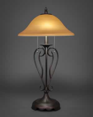 Olde Iron Table Lamp Shown In Bronze Finish With 16" Cayenne Linen Glass