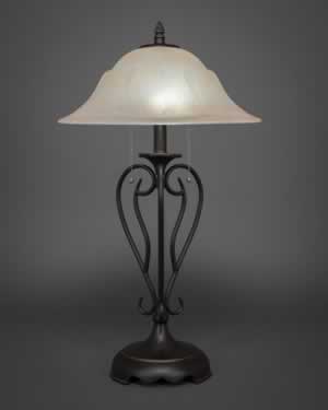 Olde Iron Table Lamp Shown In Dark Granite Finish With 16" Amber Marble Glass