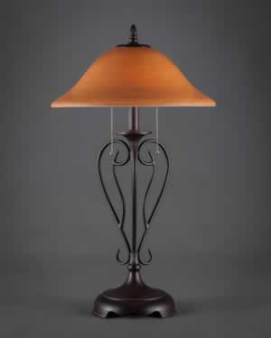 Olde Iron Table Lamp Shown In Dark Granite With 16" Cayenne Linen Glass