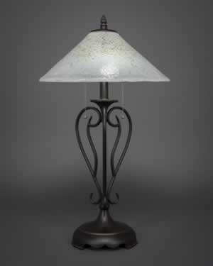 Olde Iron Table Lamp Shown In Dark Granite Finish With 16" Gold Ice Glass