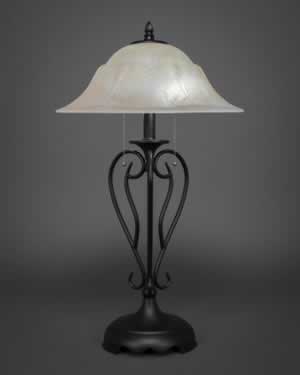 Olde Iron Table Lamp Shown In Matte Black Finish With 16" Amber Marble Glass