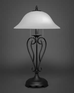 Olde Iron Table Lamp Shown In Matte Black Finish With 16" White Linen Glass