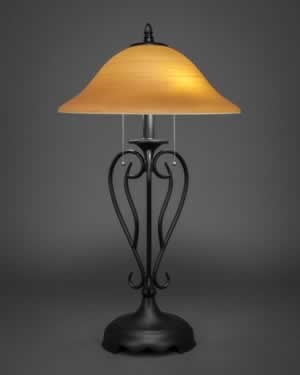 Olde Iron Table Lamp Shown In Matte Black Finish With 16" Cayenne Linen Glass