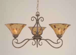 Olde Iron 3 Light Chandelier Shown In Bronze Finish With 10" Penshell Resin Shade