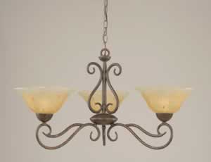 Olde Iron 3 Light Chandelier Shown In Bronze Finish With 10" Amber Crystal Glass