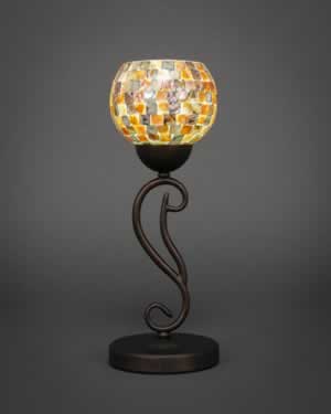Olde Iron Mini Table Lamp Shown In Bronze Finish With 6" Sea Mist Seashell Glass