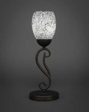 Olde Iron Mini Table Lamp Shown In Bronze Finish With 5" Black Fusion Glass