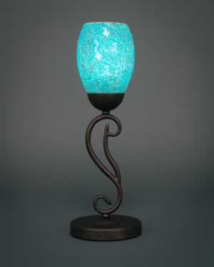 Olde Iron Mini Table Lamp Shown In Bronze Finish With 5" Turquoise Fusion Glass
