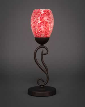 Olde Iron Mini Table Lamp Shown In Bronze Finish With 5" Red Fusion Glass