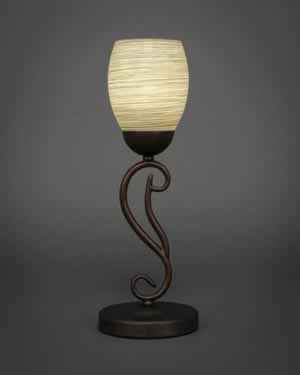 Olde Iron Mini Table Lamp Shown In Bronze Finish With 5" Gray Linen Glass