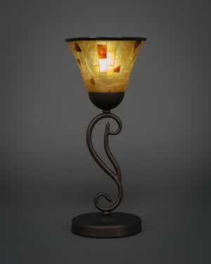 Olde Iron Mini Table Lamp Shown in Bronze Finish With 7” Penshell Resin Shade