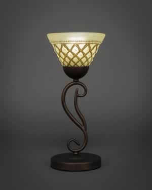 Olde Iron Mini Table Lamp Shown in Bronze Finish With 7” Chocolate Icing Glass
