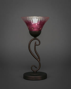Olde Iron Mini Table Lamp Shown in Bronze Finish With 7” Wine Crystal Glass
