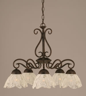 Olde Iron 5 Light Chandelier Shown In Bronze Finish With 7" Italian Ice Glass
