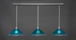 3 Light Multi Light Pendant With Hang Straight Swivels Shown In Brushed Nickel Finish With 16" Teal Crystal Glass