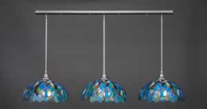 3 Light Multi Light Pendant With Hang Straight Swivels Shown In Brushed Nickel Finish With 16" Blue Mosaic Tiffany Glass