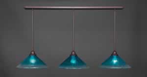 3 Light Multi Light Pendant With Hang Straight Swivels Shown In Bronze Finish With 16" Teal Crystal Glass