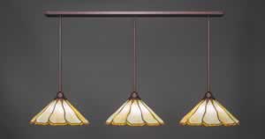 3 Light Multi Light Pendant With Hang Straight Swivels Shown In Bronze Finish With 16" Honey & Brown Flair Tiffany Glass