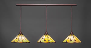 3 Light Multi Light Pendant With Hang Straight Swivels Shown In Bronze Finish With 16" Autumn Leaves Tiffany Glass