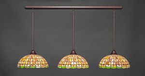 3 Light Multi Light Pendant With Hang Straight Swivels Shown In Bronze Finish With 15" Rosetta Tiffany Glass