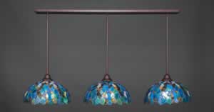 3 Light Multi Light Pendant With Hang Straight Swivels Shown In Bronze Finish With 16" Blue Mosaic Tiffany Glass
