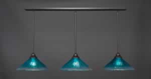 3 Light Multi Light Pendant With Hang Straight Swivels Shown In Dark Granite Finish With 16" Teal Crystal Glass