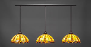 3 Light Multi Light Pendant With Hang Straight Swivels Shown In Dark Granite Finish With 14.5" Butterscotch Tiffany Glass
