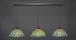 3 Light Multi Light Pendant With Hang Straight Swivels Shown In Dark Granite Finish With 16" Crescent Tiffany Glass